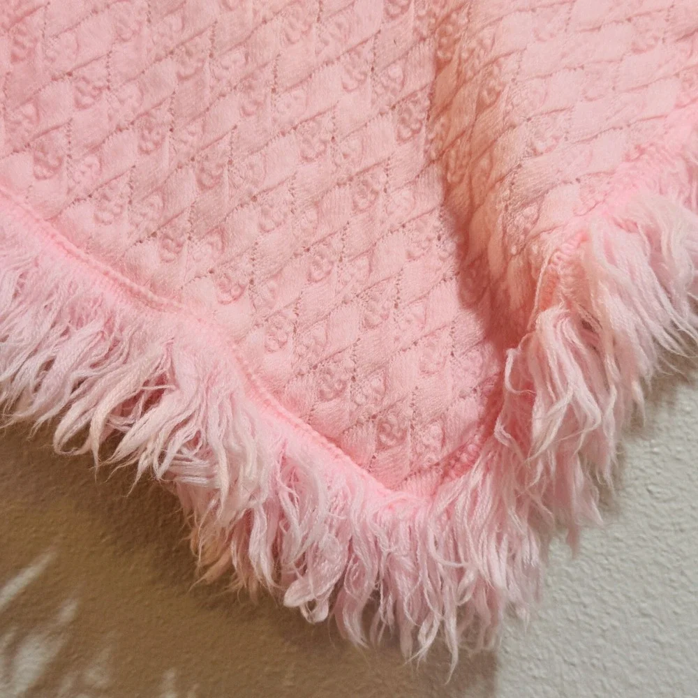Blue Bird Toddler Pink Sweater Fringed Poncho Cape‎ Vintage 70s